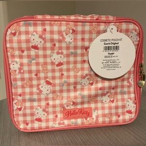 Sanrio Hello Kitty Coral Pink Gingham Cosmetic Pouch